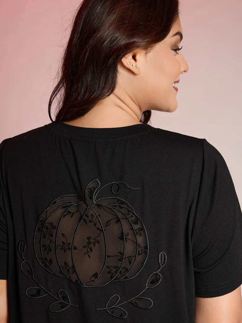 Pumpkin Sheer Cutwork Embroidery T-Shirt
