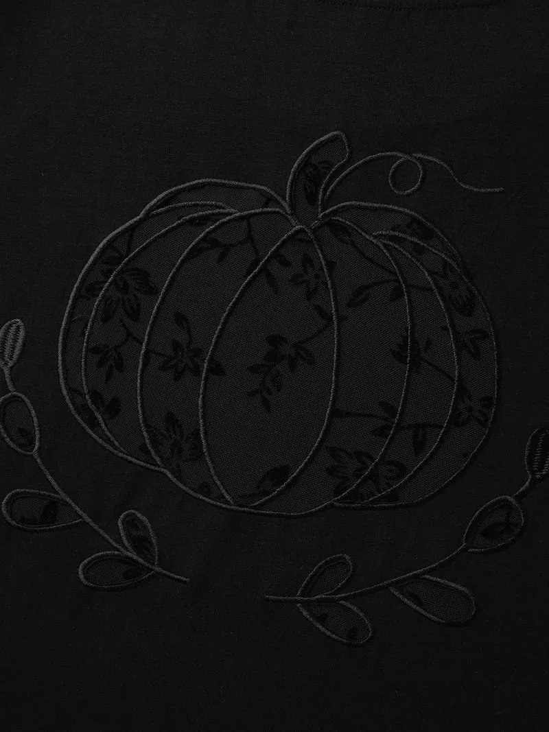 Pumpkin Sheer Cutwork Embroidery T-Shirt