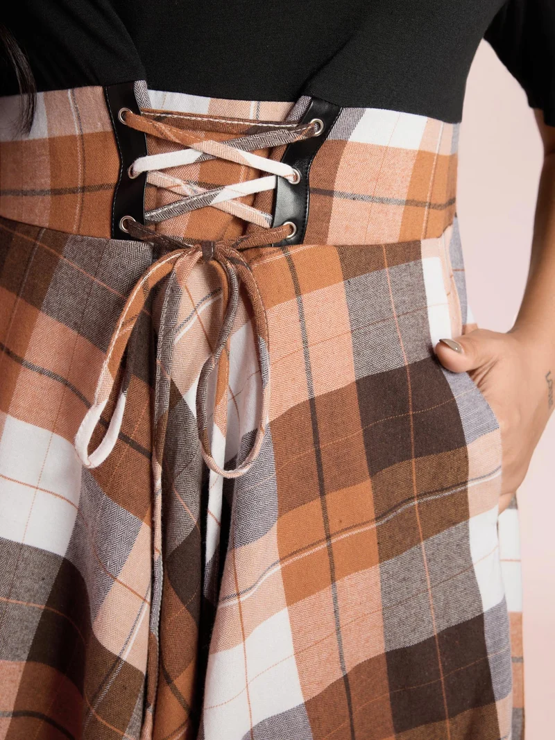 Halloween Plaid Wide Waistband Tie Midi Dress