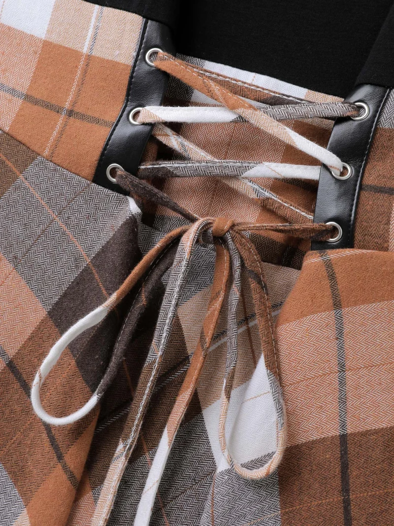 Halloween Plaid Wide Waistband Tie Midi Dress
