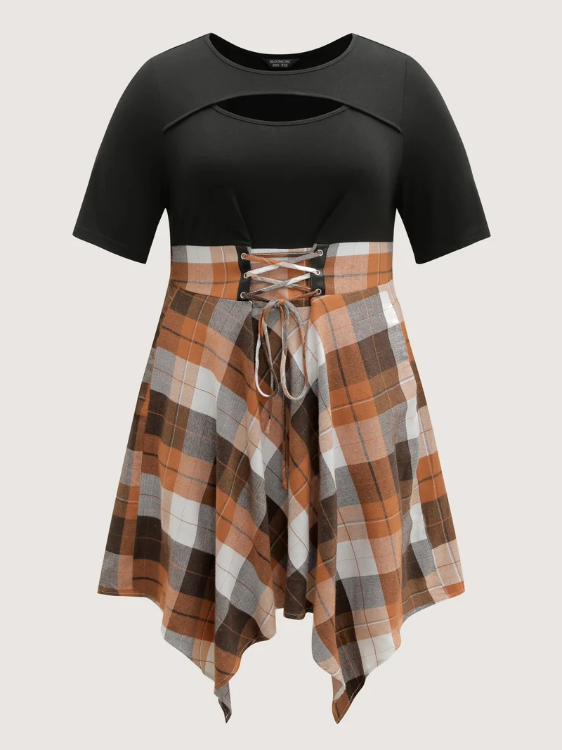 Halloween Plaid Wide Waistband Tie Midi Dress