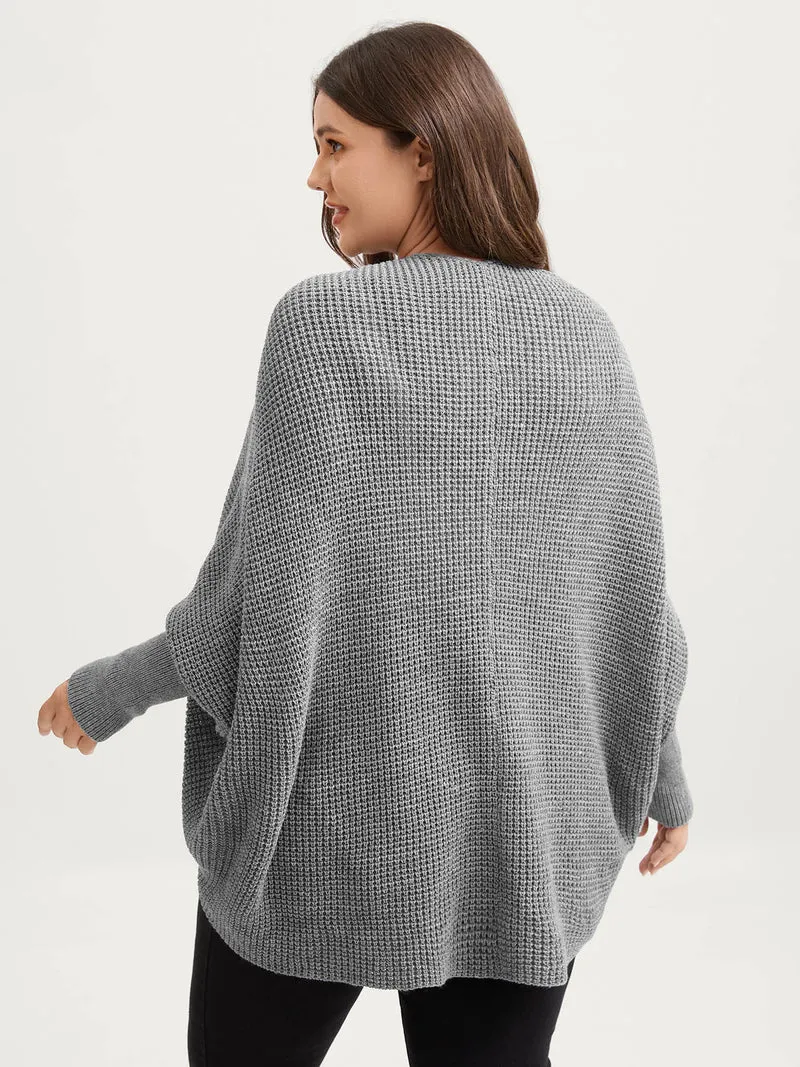 Folded Collar Textured Open-Front Knit Cardigan