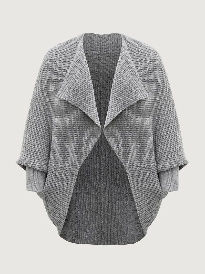 Folded Collar Textured Open-Front Knit Cardigan
