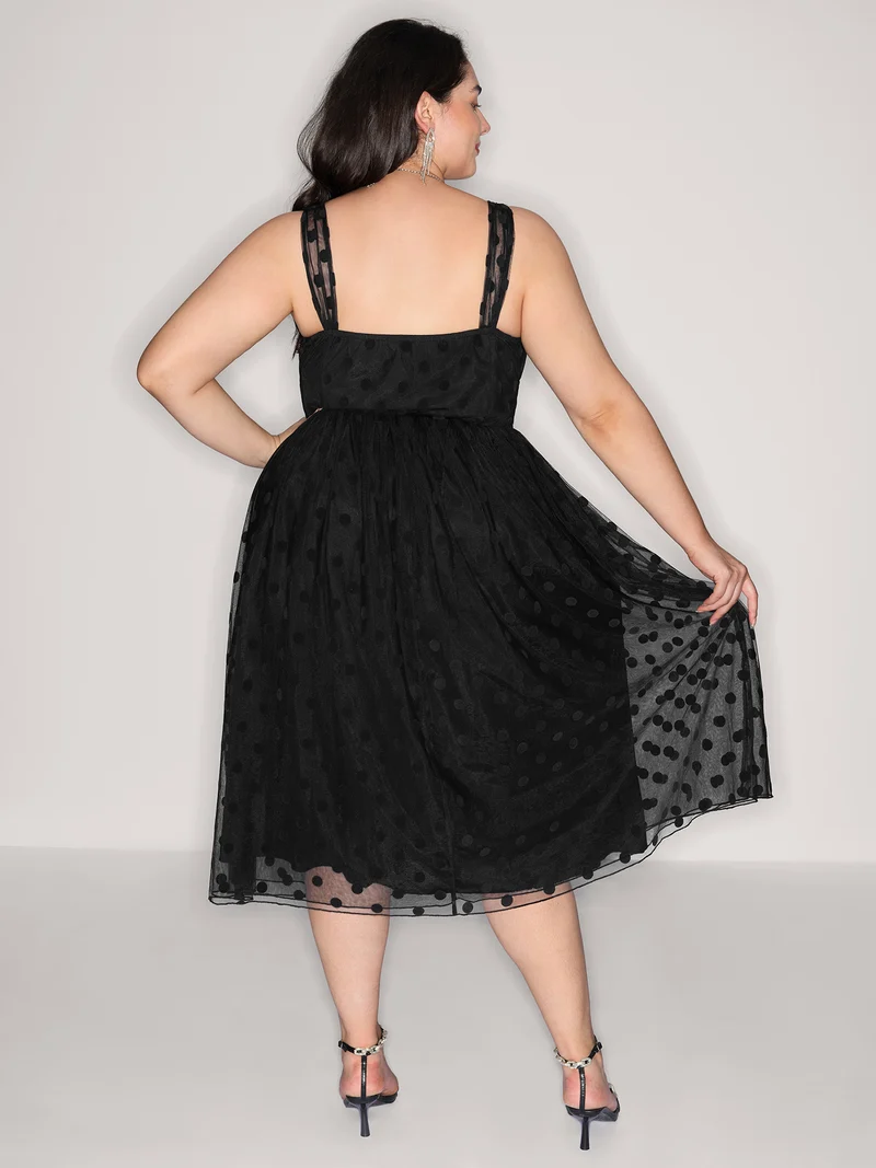 Polka Dots Structured Corset Detail Midi Dress