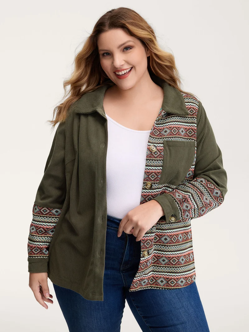 Corduroy Spliced Yarn-Dyed Contrast Jacket