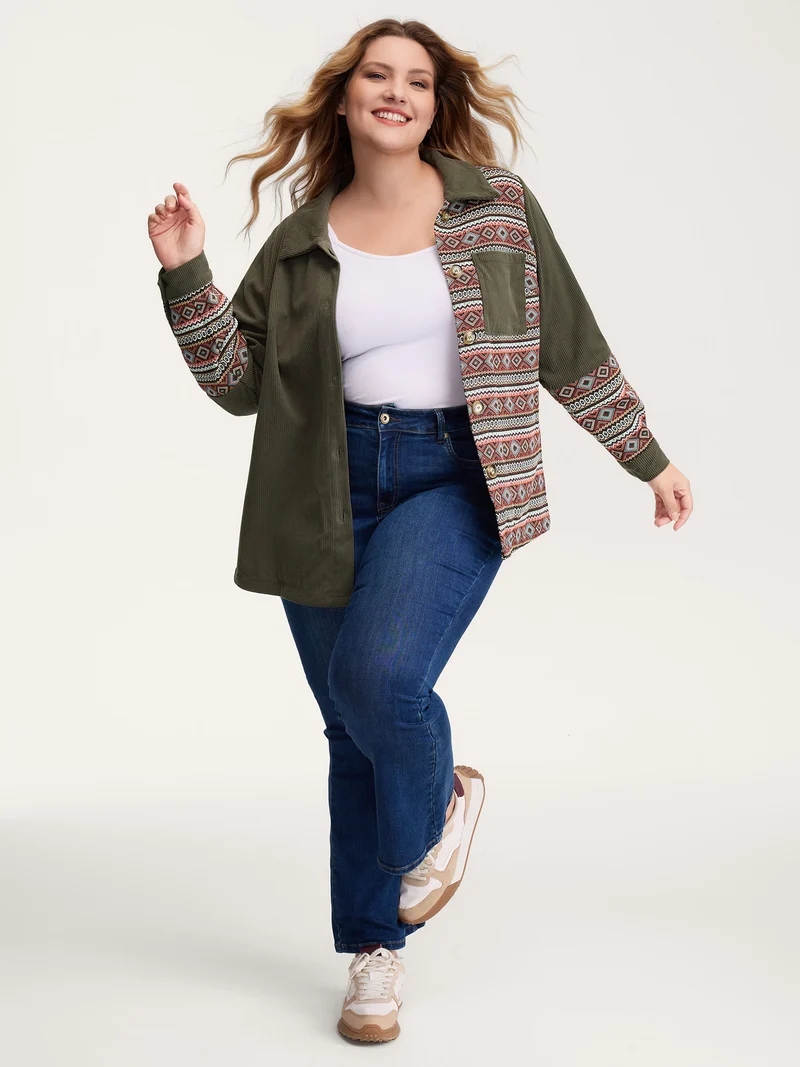 Corduroy Spliced Yarn-Dyed Contrast Jacket