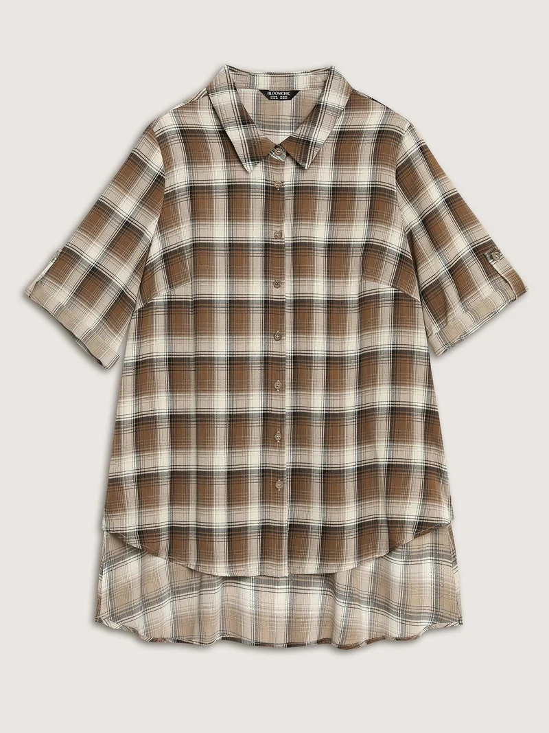 Plaid Pattern Button-Down Tunic Shirt