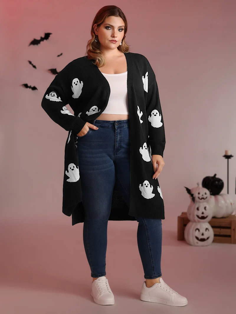 Happy Ghost Jacquard Knit Cardigan