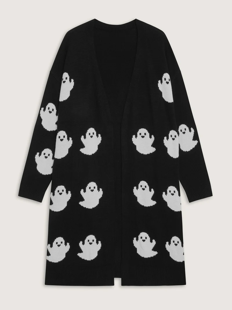 Happy Ghost Jacquard Knit Cardigan