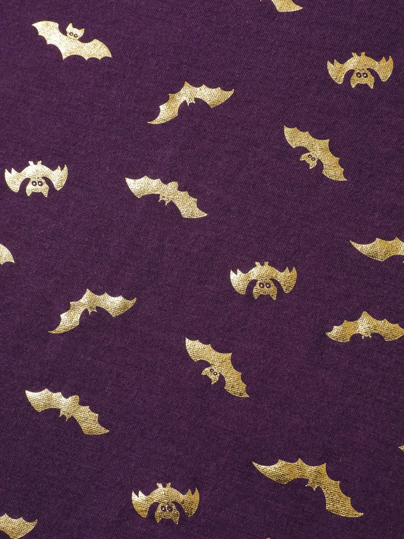Shimmery Gold Bat Print Crewneck T-Shirt