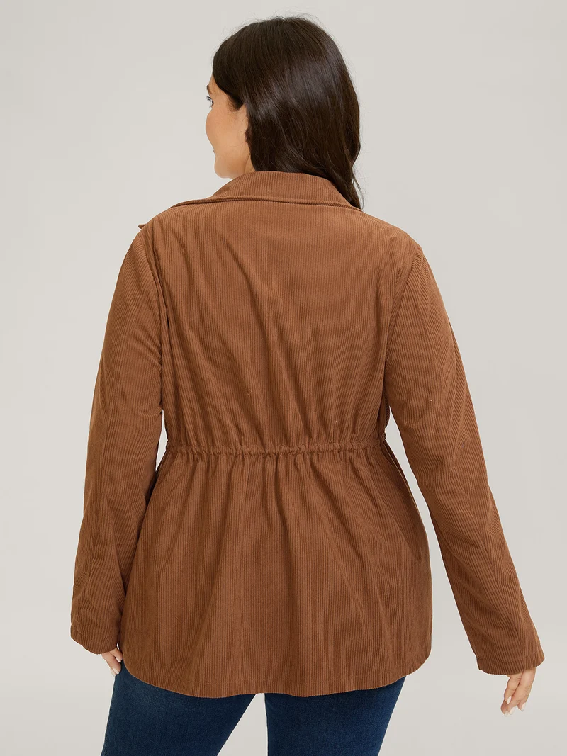 Corduroy Drawstring Adjustable Button Jacket