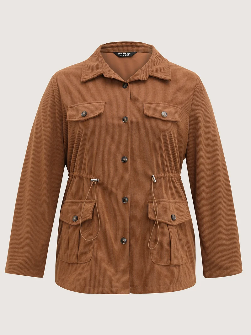 Corduroy Drawstring Adjustable Button Jacket