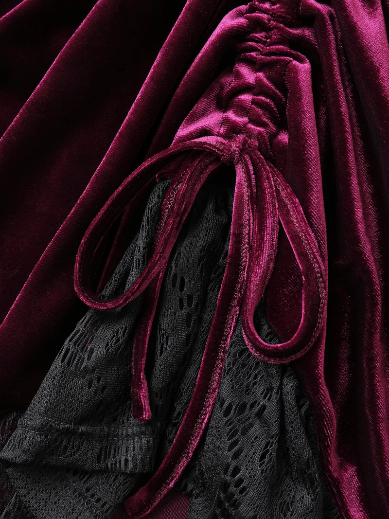 Velvet Lace Ruffled Gathered Midi Skirt