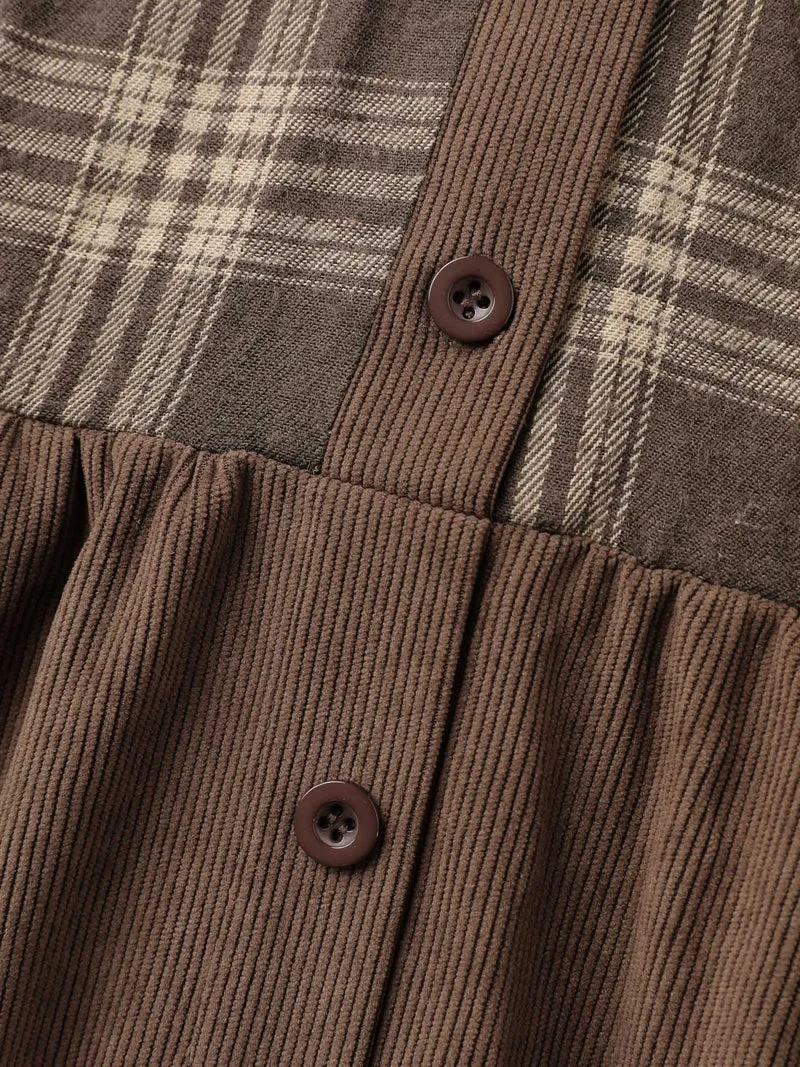Plaid Pattern Contrast Waist-Tie Midi Dress