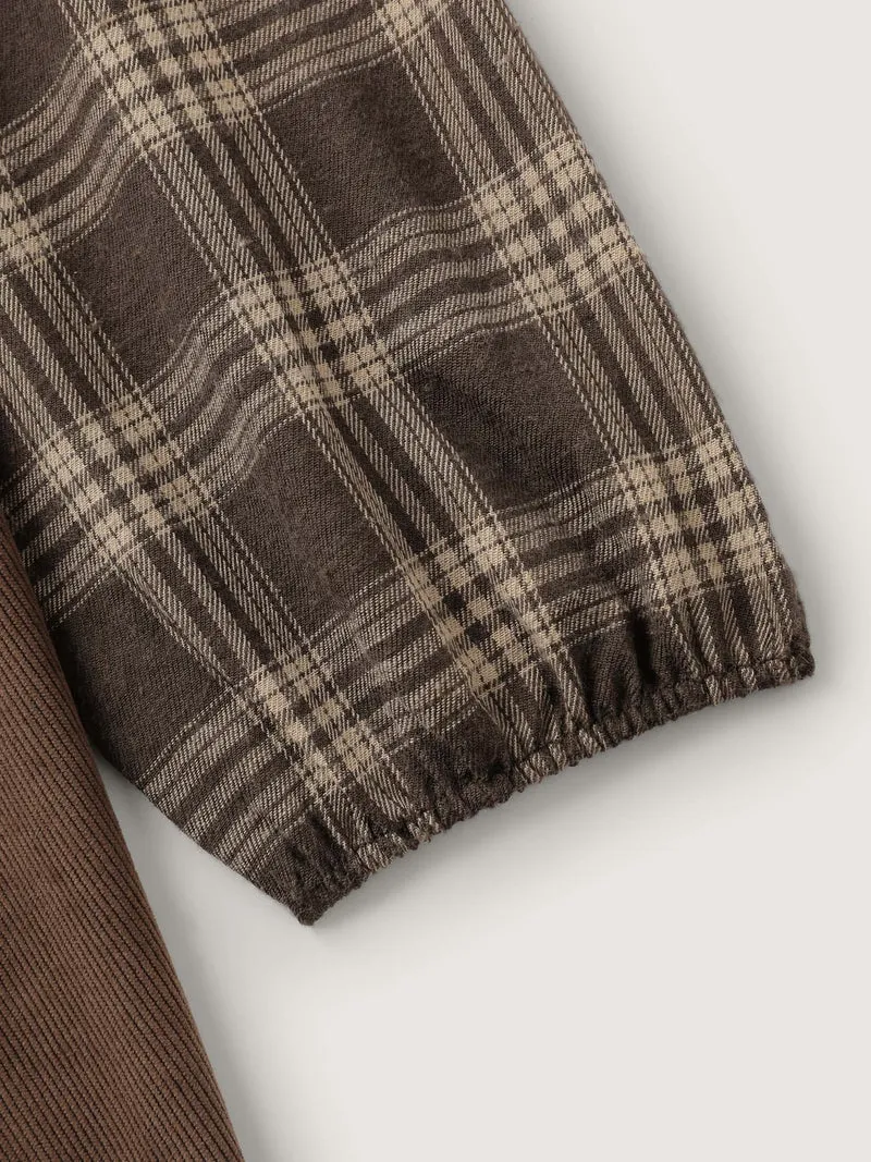Plaid Pattern Contrast Waist-Tie Midi Dress