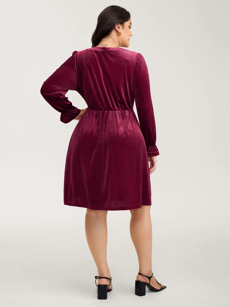 Velvet Pockets Wrap Neck Midi Dress