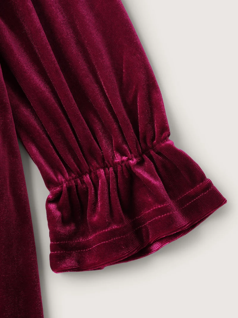 Velvet Pockets Wrap Neck Midi Dress