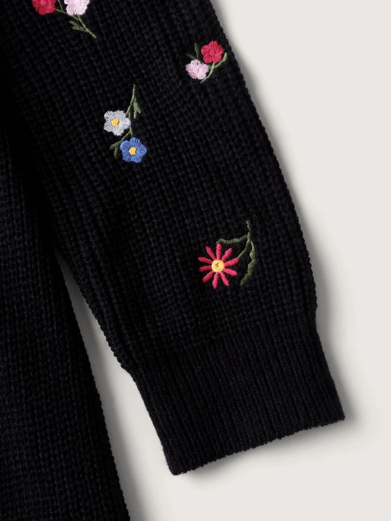 Embroidered Sleeve Stretchy Cinched-Waist Pullover