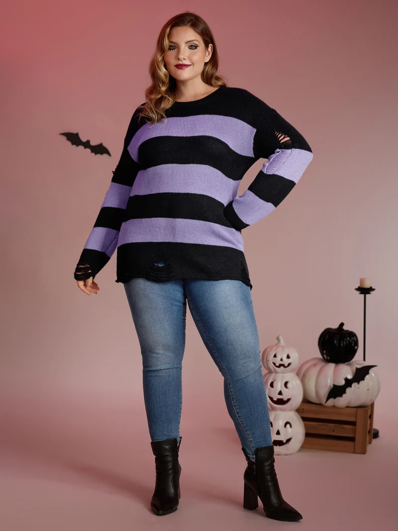 Colorful Stripes Cut-Out Pullover