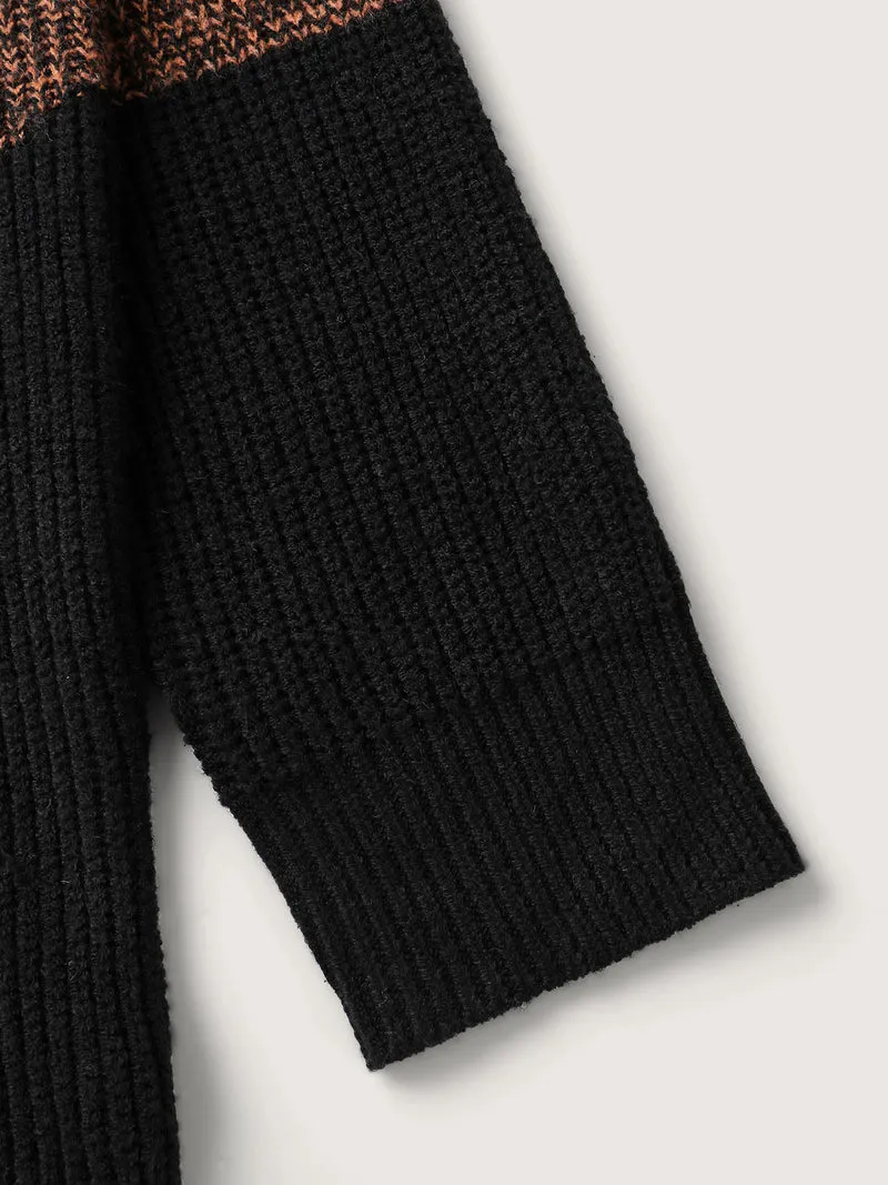 Blended Yarn Colorblock Hooded Pullover