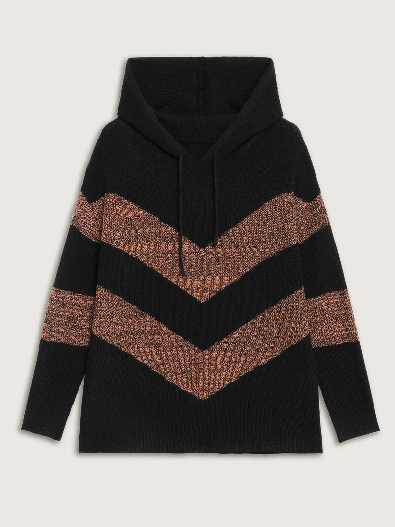Blended Yarn Colorblock Hooded Pullover