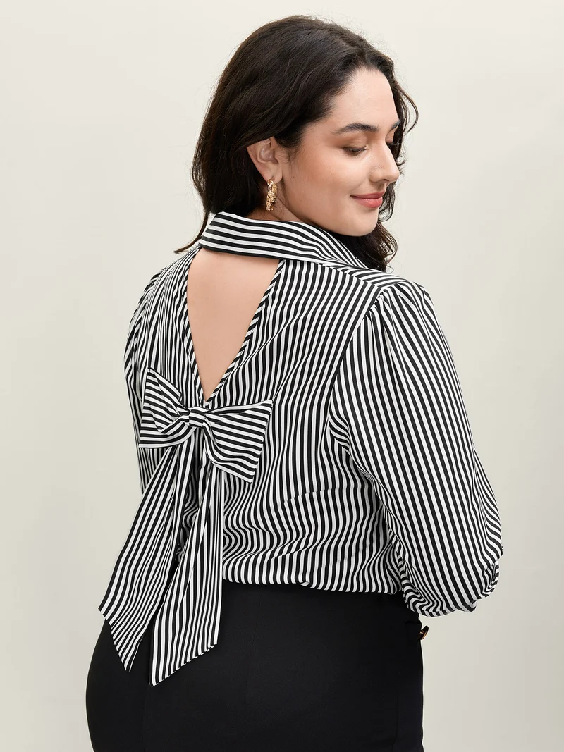 Striped Bow-Tie Button-Down Shirt