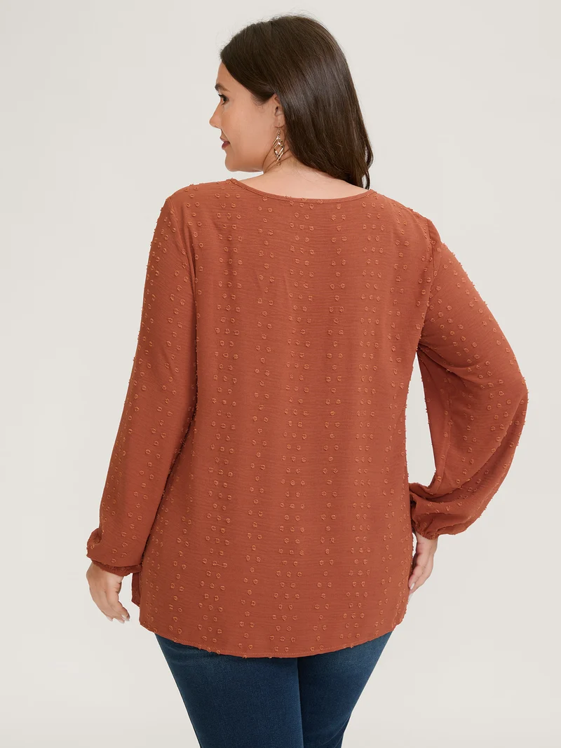 Textured Lace Trim Pleated Neck Blouse