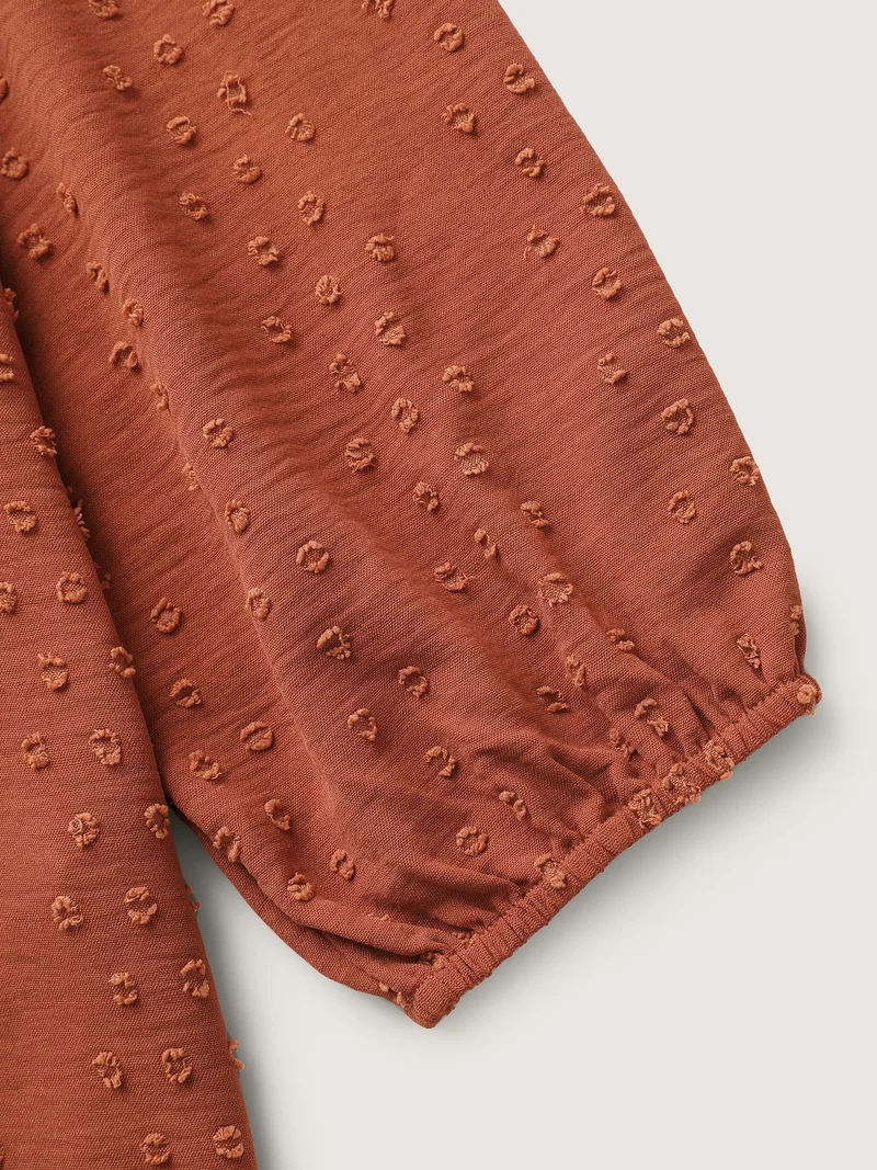 Textured Lace Trim Pleated Neck Blouse