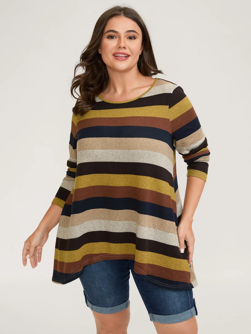 Colorful Stripes Longline Pockets T-Shirt