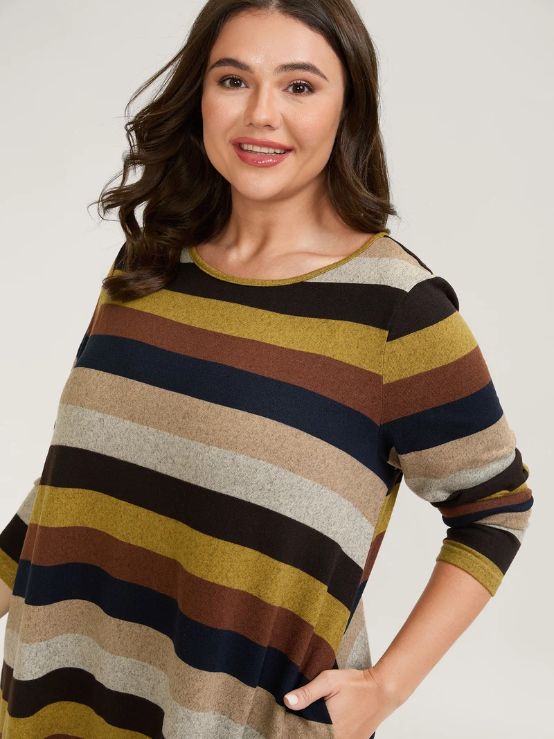 Colorful Stripes Longline Pockets T-Shirt