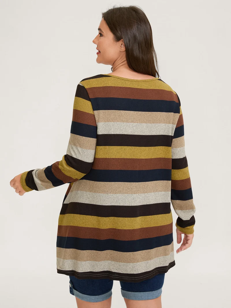 Colorful Stripes Longline Pockets T-Shirt