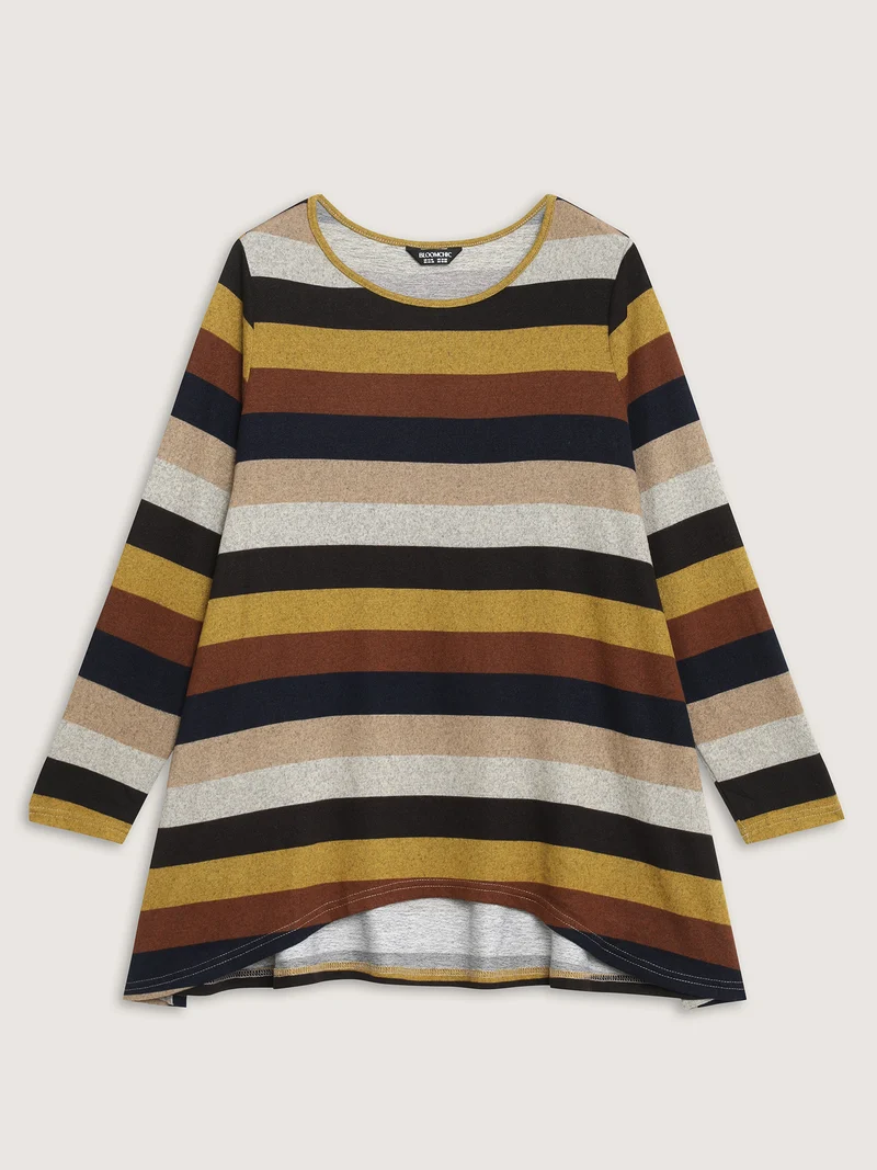Colorful Stripes Longline Pockets T-Shirt