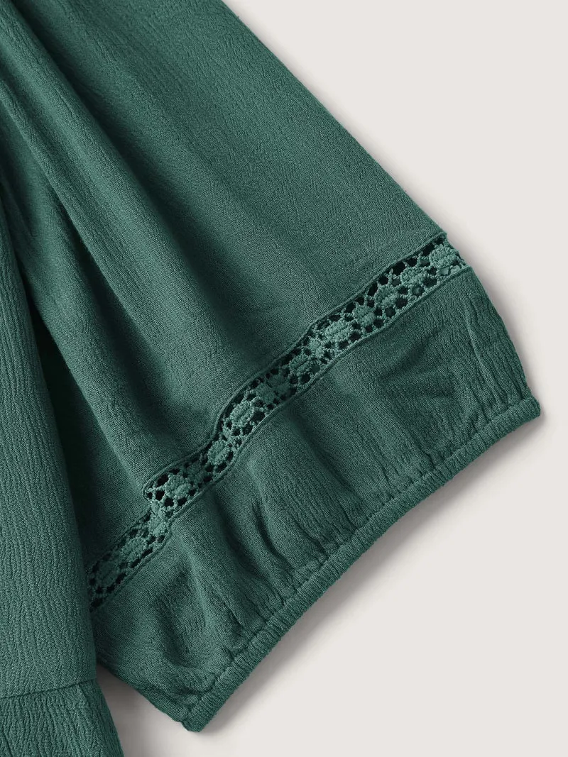Rayon Lace Tassel Neck-Tie Blouse