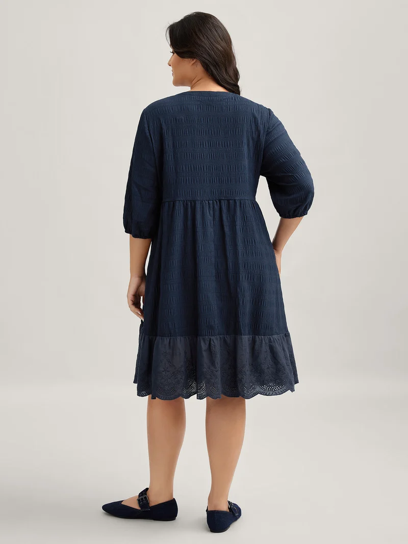 Textured Notched Collar Midi Dress