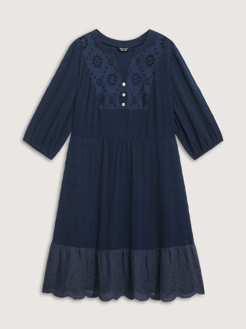 Textured Notched Collar Midi Dress