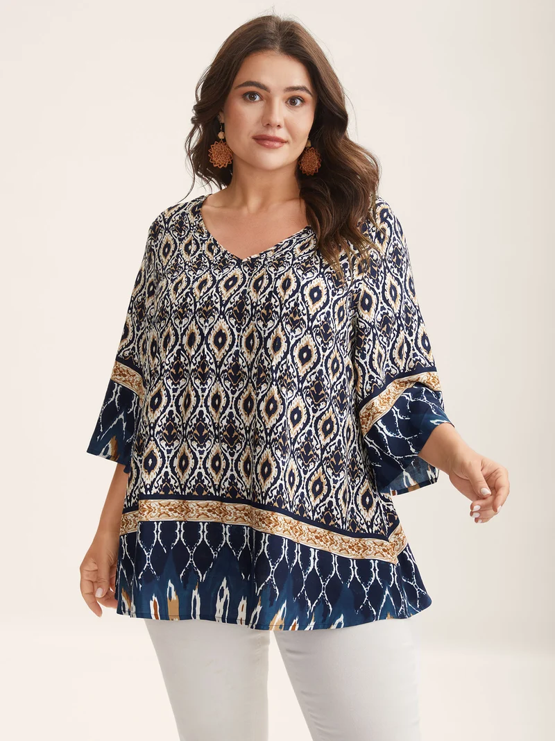 Pin-Tuck Pleat Ornate Print Relaxed Fit Shirt