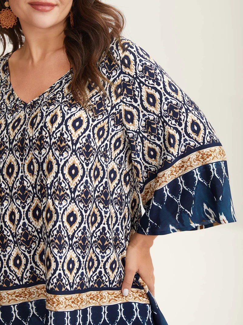 Pin-Tuck Pleat Ornate Print Relaxed Fit Shirt