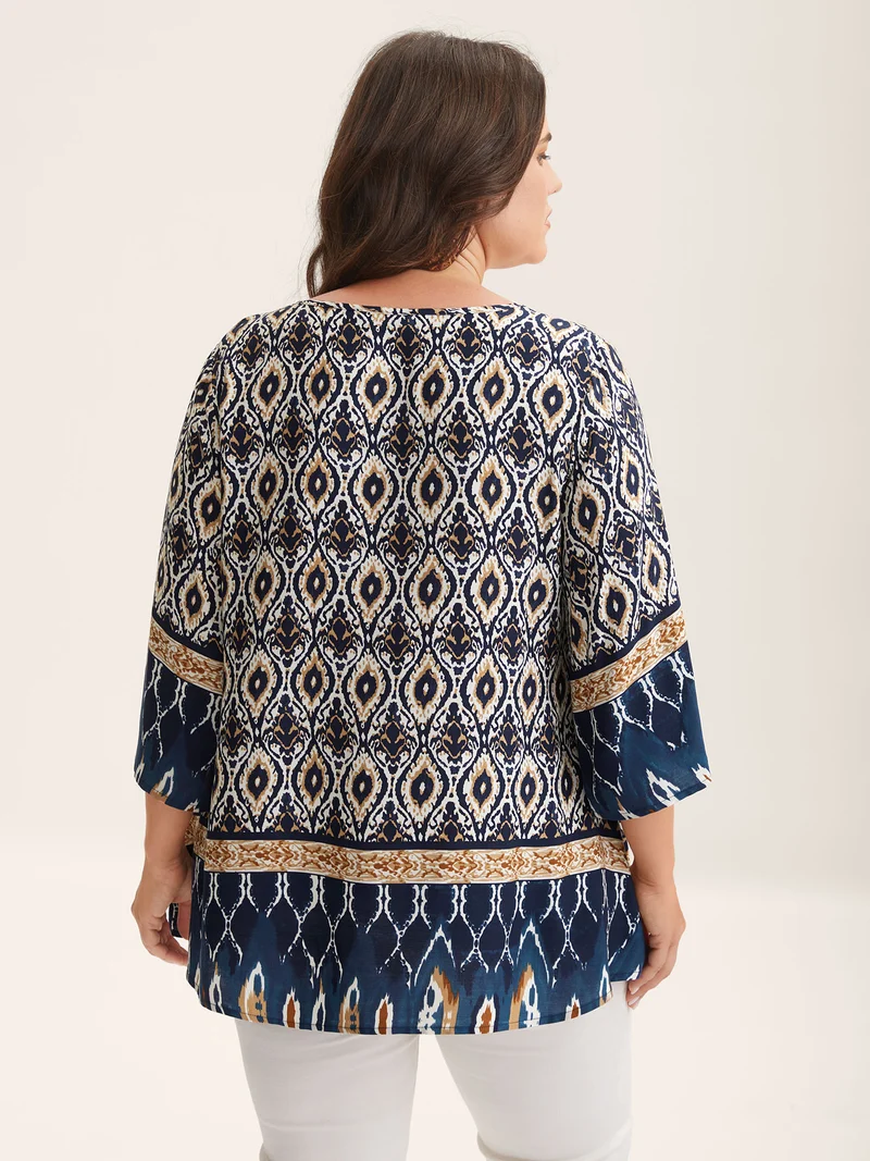 Pin-Tuck Pleat Ornate Print Relaxed Fit Shirt