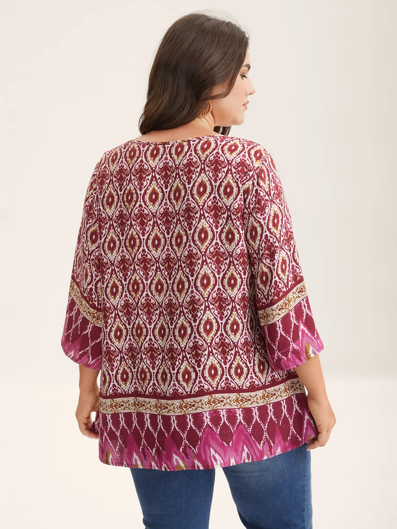 Pin-Tuck Pleat Ornate Print Relaxed Fit Shirt