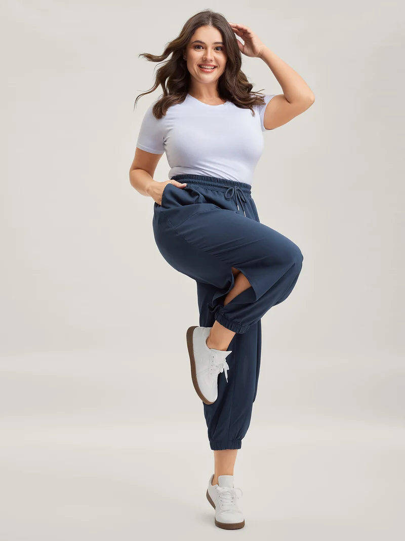 Side Slit Waist-Drawstring Jogger Pants