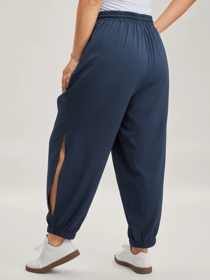 Side Slit Waist-Drawstring Jogger Pants
