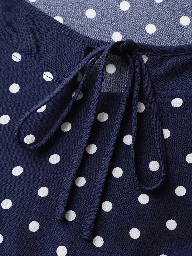 Polka Dots Stretchy Waist Pockets Midi Dress