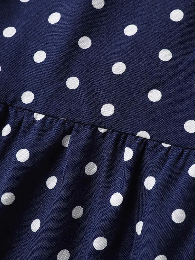 Polka Dots Stretchy Waist Pockets Midi Dress