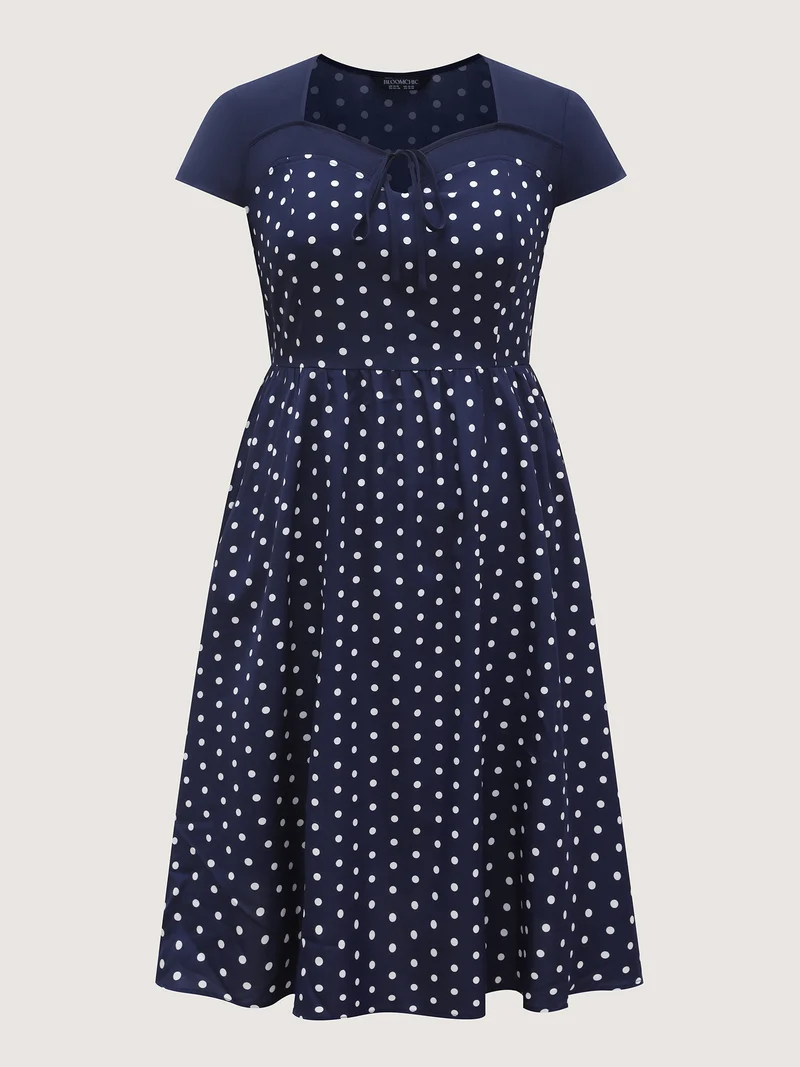 Polka Dots Stretchy Waist Pockets Midi Dress