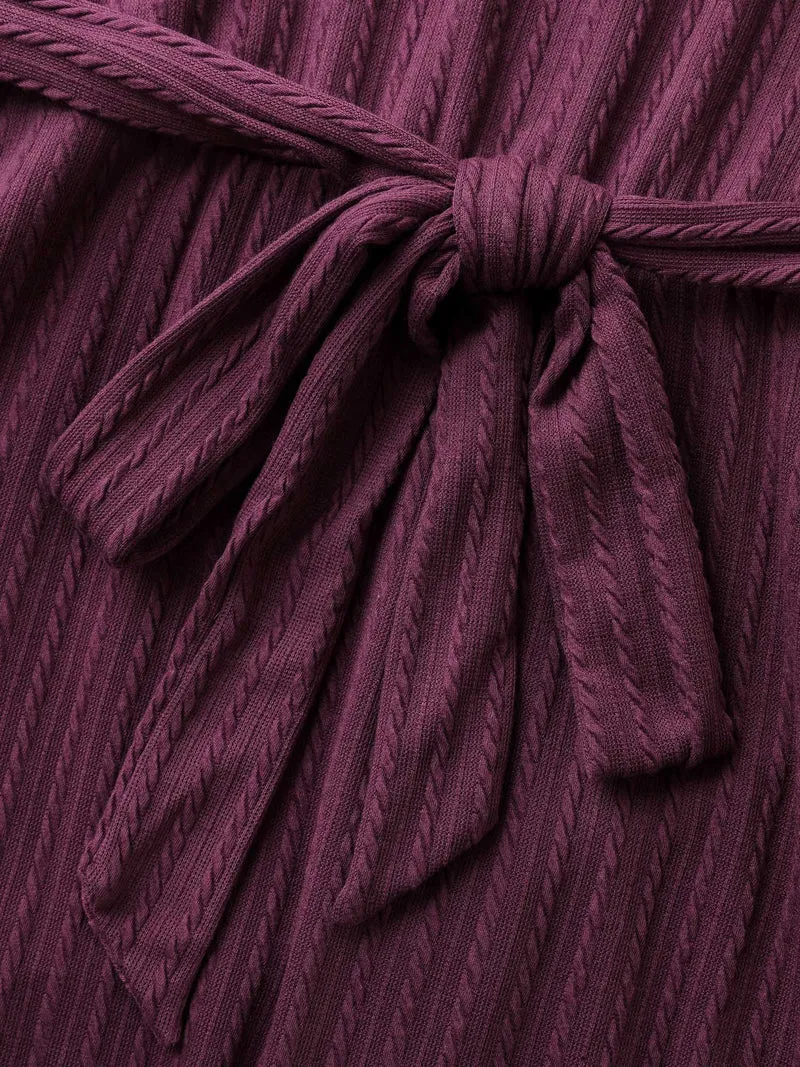 Textured Stretchy Waist-Tie Midi Dress