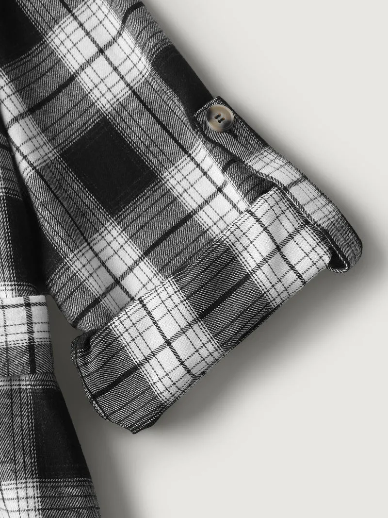 Plaid Print Waist-Tie Midi Dress