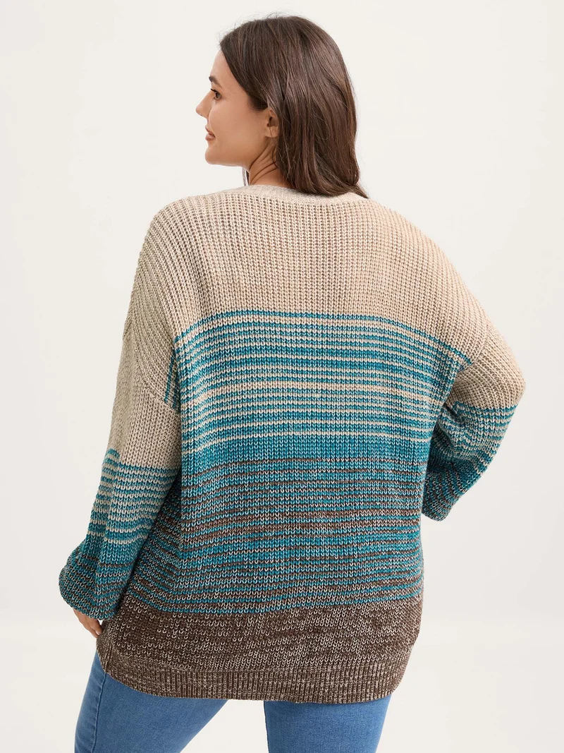 Colorful Stripes Button Pockets Knit Cardigan