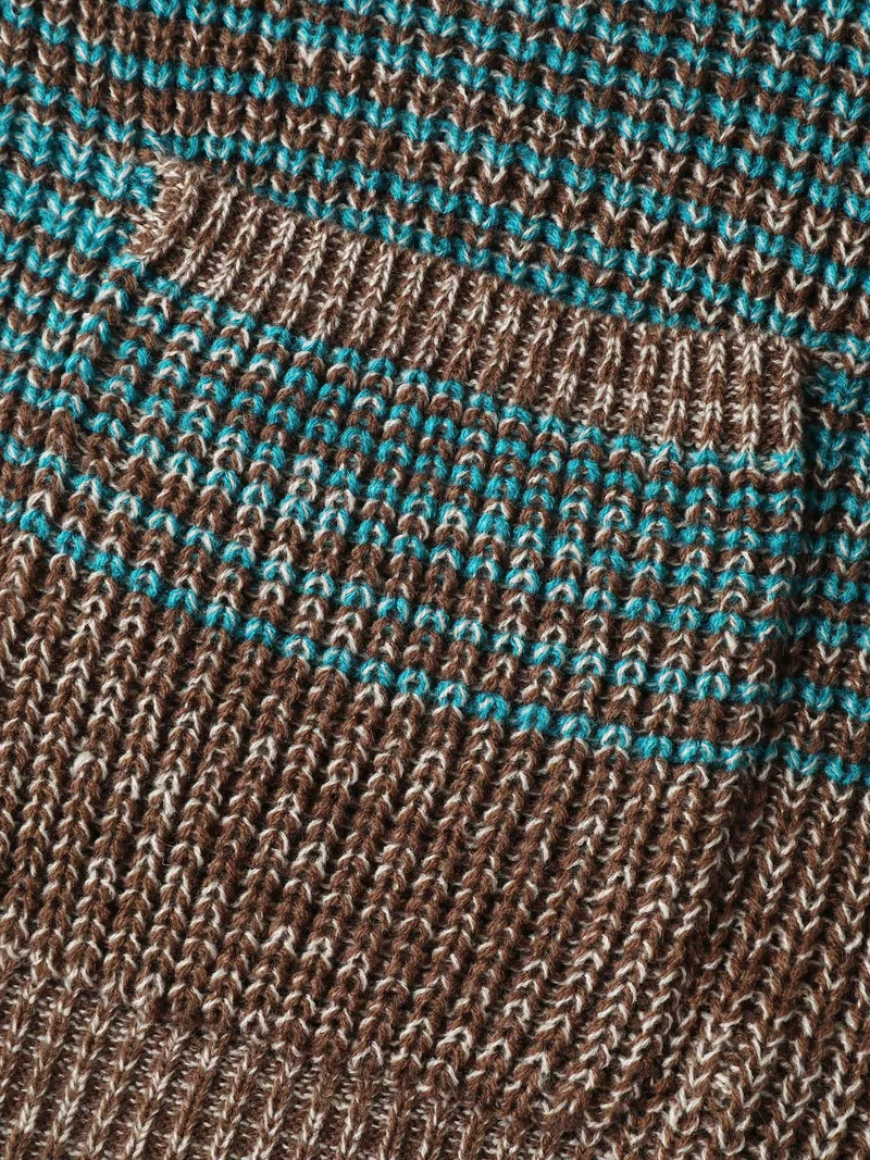 Colorful Stripes Button Pockets Knit Cardigan