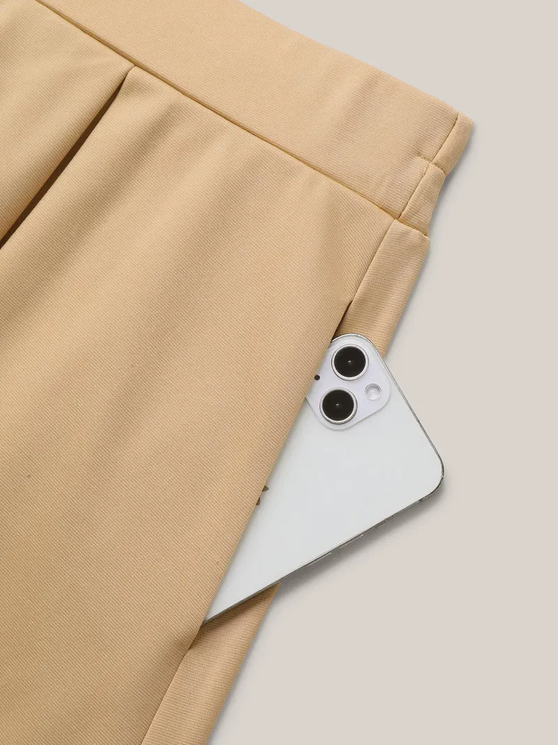 Plain Stretchy Waist Pleated Midi Skirt