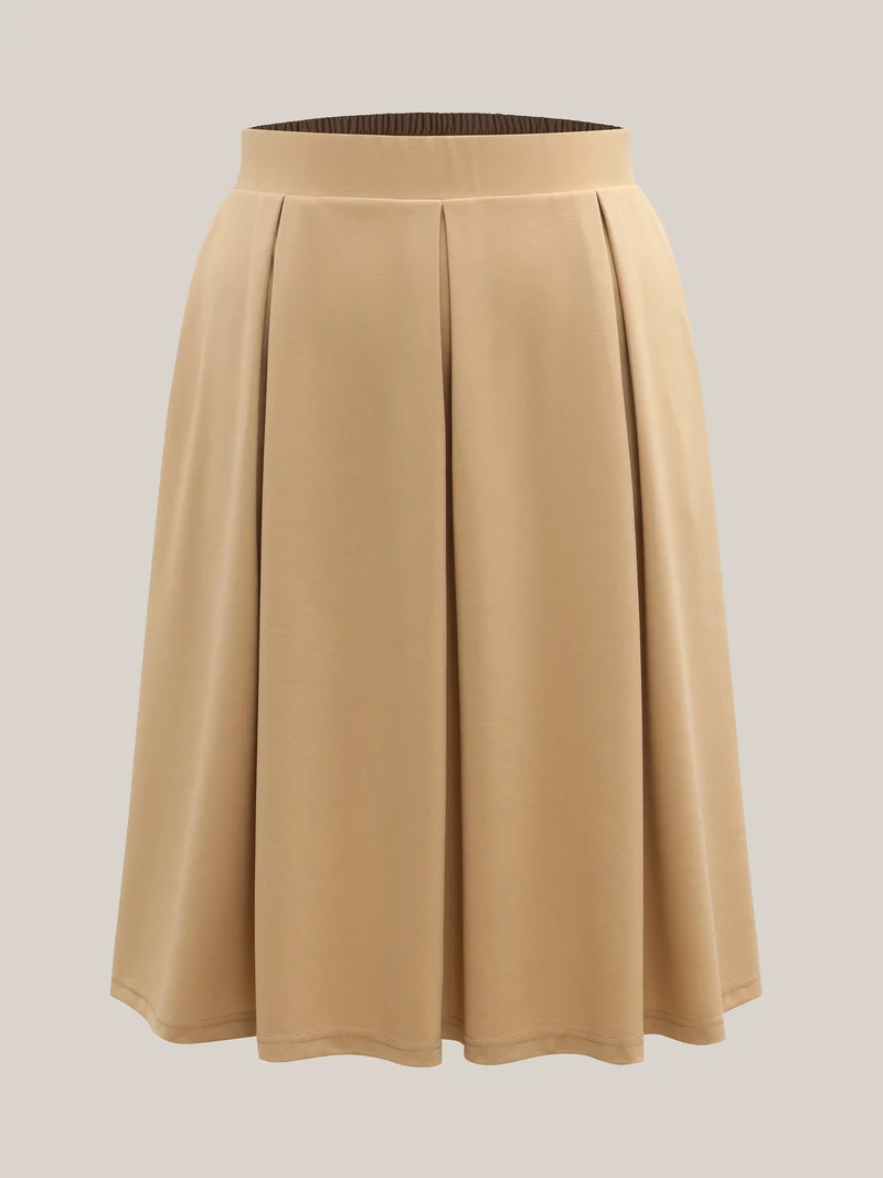 Plain Stretchy Waist Pleated Midi Skirt